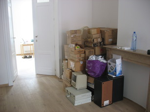 Packing boxes moved to the future living room